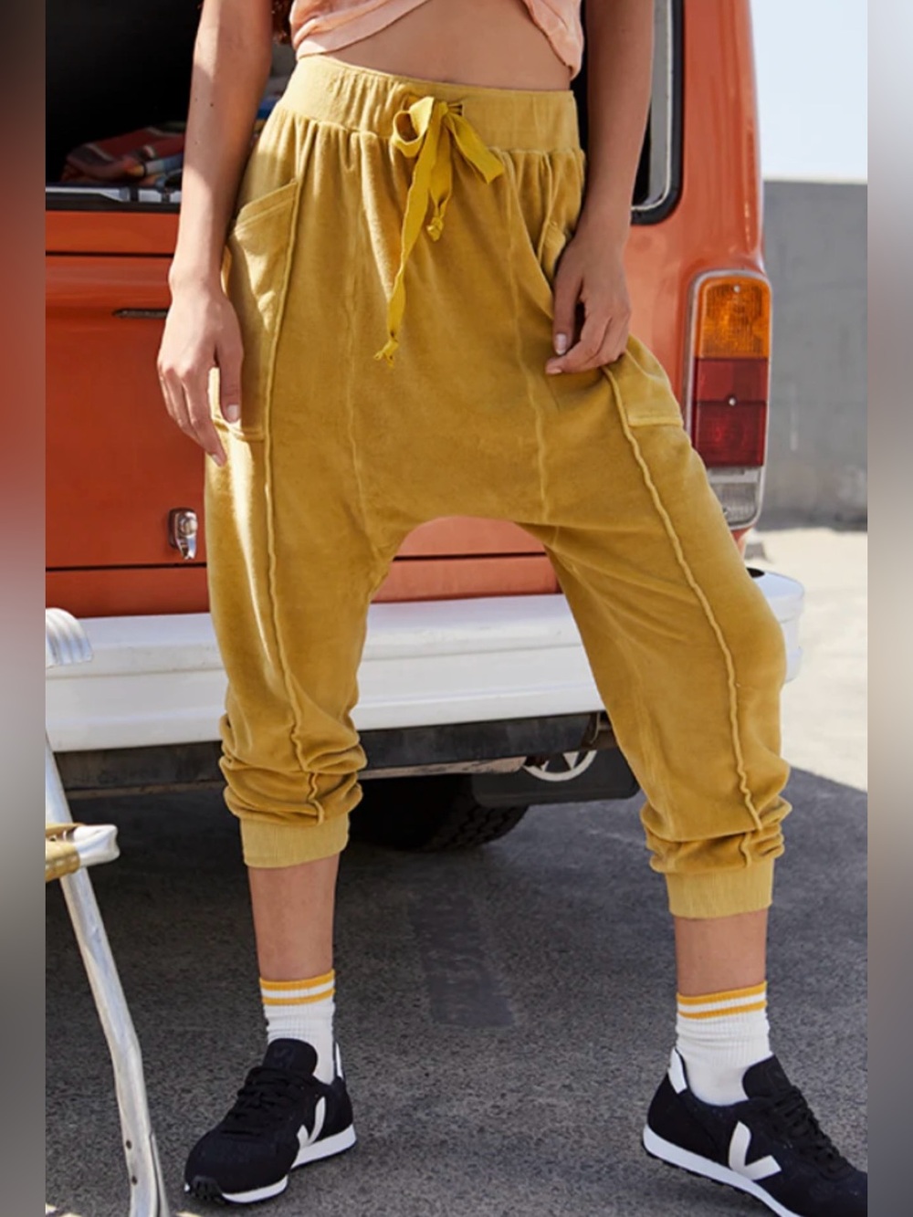 NEW FREE PEOPLE IN THE SLICK OF IT HAREM PANTS SIZE XS!! COLOR CHARTREUSE GOLD!!